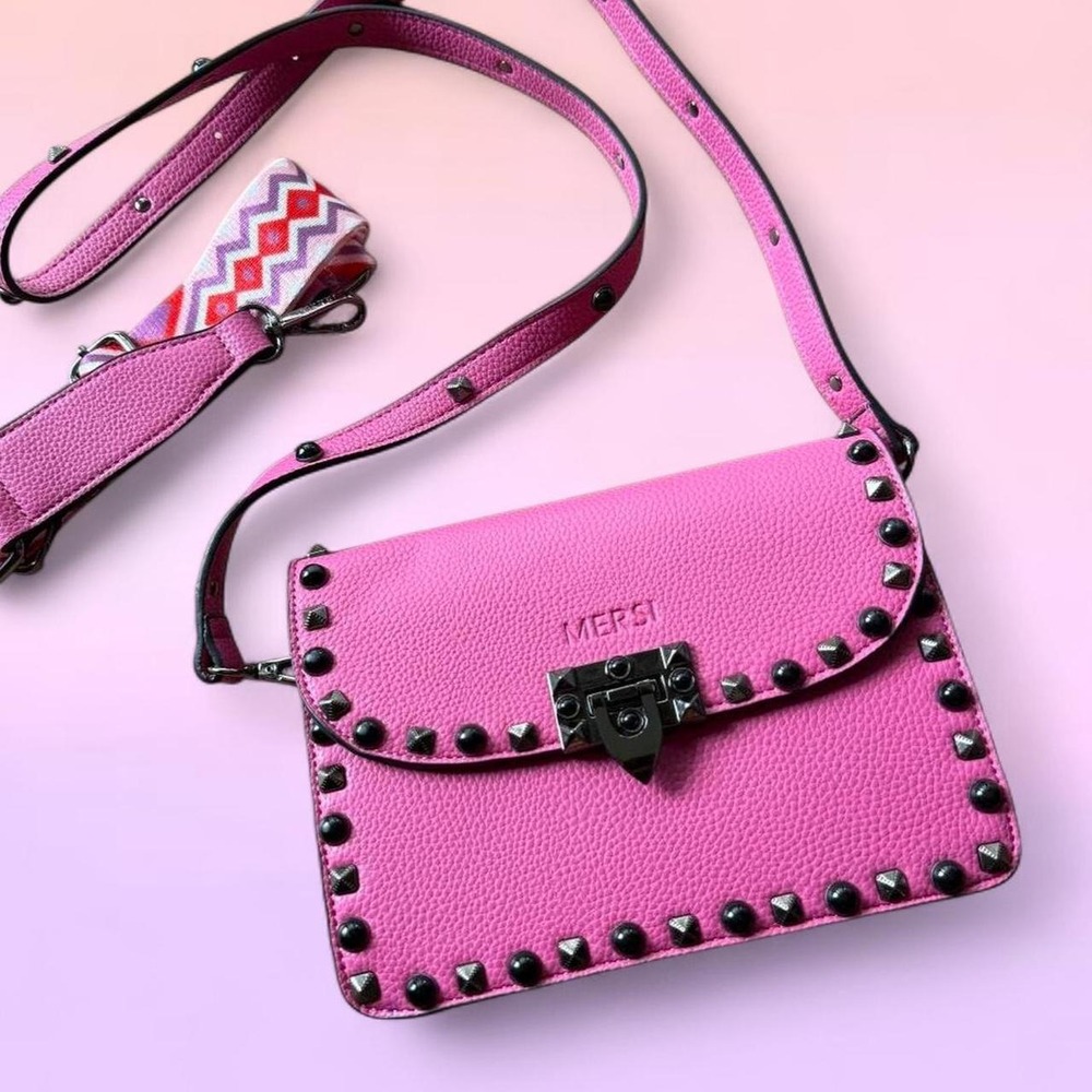 Mersi Pink Studded Crossbody Bag Y2K Punk Mini Purse
